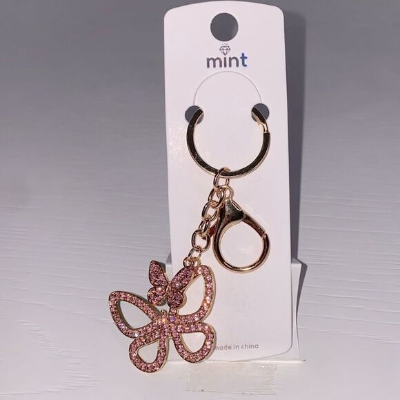 Mint Gold and Pink Butterfly Keychain Pink Embellished Butterfly's - Picture 1 of 6